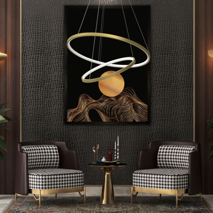 LED ljuskrona med textilsladd HOOP LED/51W/230V diameter 60 cm 4000K guld