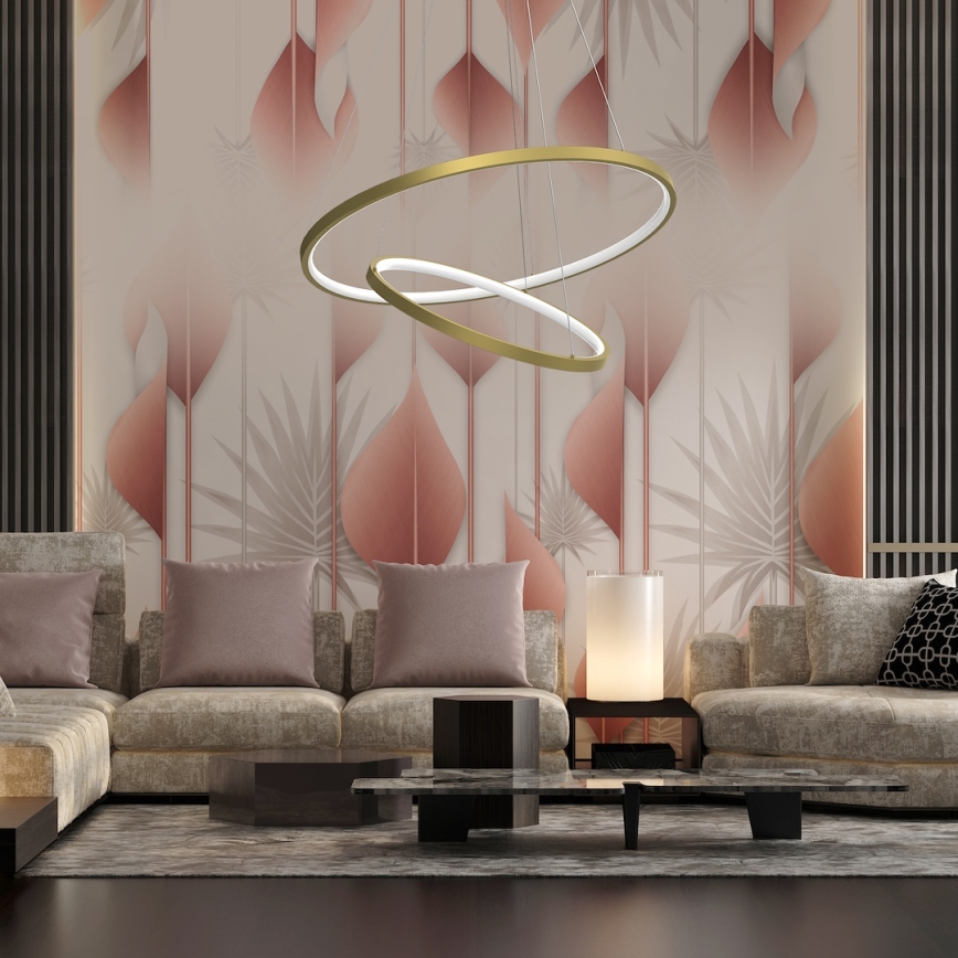 LED ljuskrona med textilsladd HOOP LED/51W/230V diameter 60 cm 4000K guld