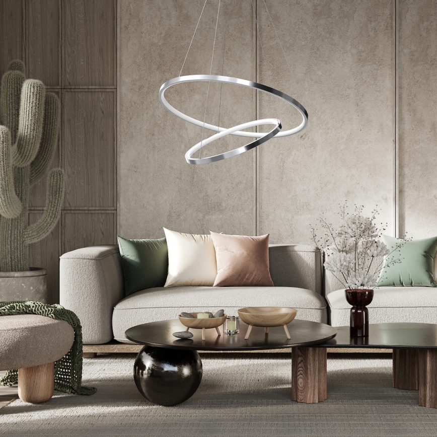 LED ljuskrona med textilsladd HOOP LED/51W/230V diameter 60 cm 4000K skinande krom