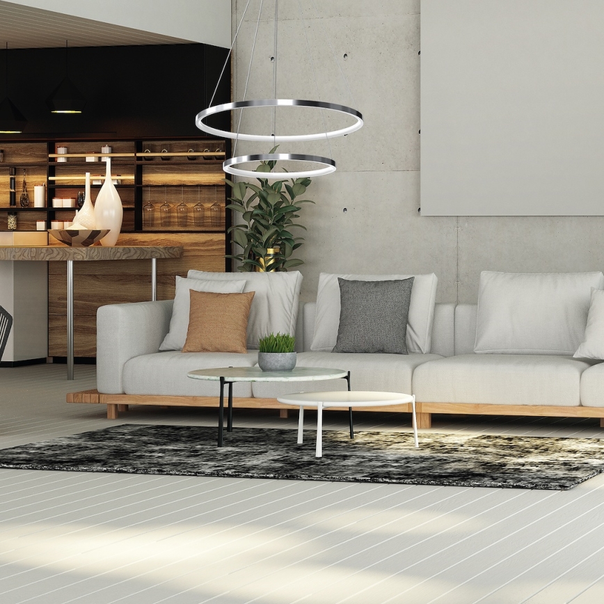 LED ljuskrona med textilsladd HOOP LED/51W/230V diameter 60 cm 4000K skinande krom