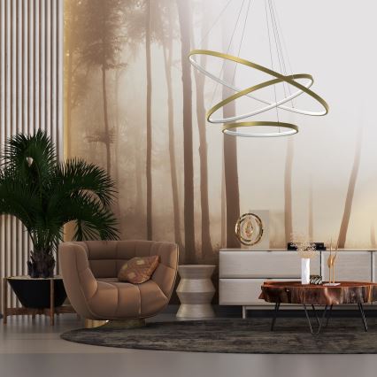 LED ljuskrona med textilsladd HOOP LED/93W/230V diameter 80 cm 4000K guld