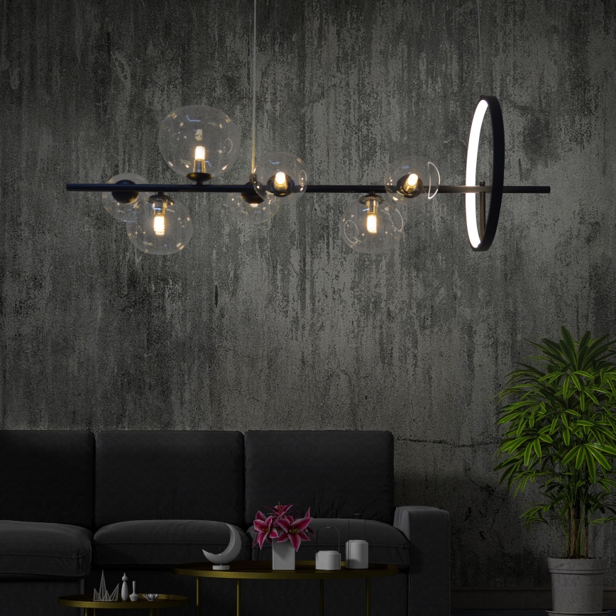 LED ljuskrona med textilsladd HYBRID LED/15W/230V + 7xG9/6W 4000K svart