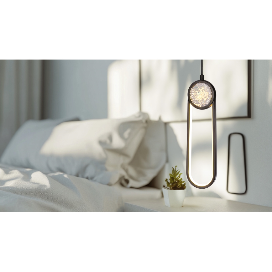 LED ljuskrona med textilsladd LACRIMA LED/15W/230V 3000K svart