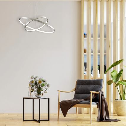 LED ljuskrona med textilsladd LEA LED/35W/230V 4000K diameter 60 cm matt krom