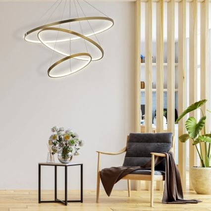 LED ljuskrona med textilsladd LEA LED/60W/230V 4000K diameter 80 cm guld