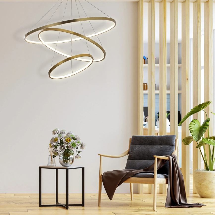 LED ljuskrona med textilsladd LEA LED/60W/230V 4000K diameter 80 cm guld