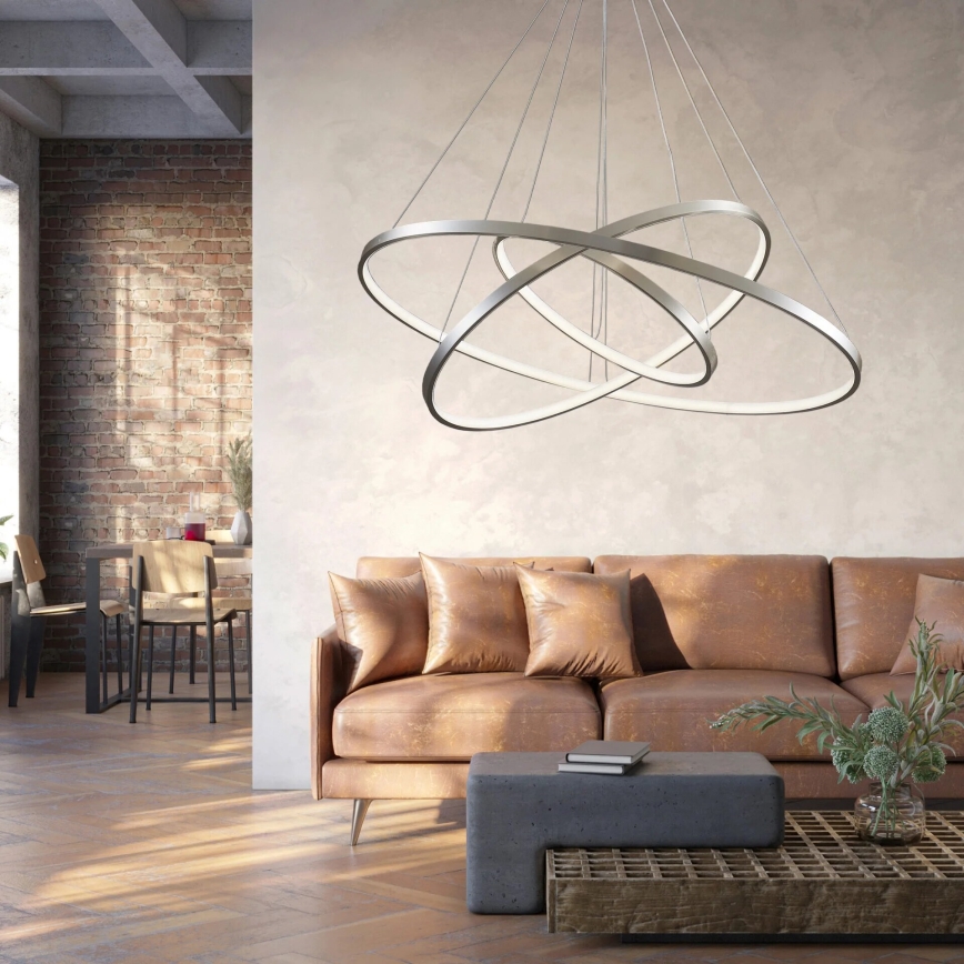 LED ljuskrona med textilsladd LEA LED/60W/230V 4000K diameter 80 cm matt krom