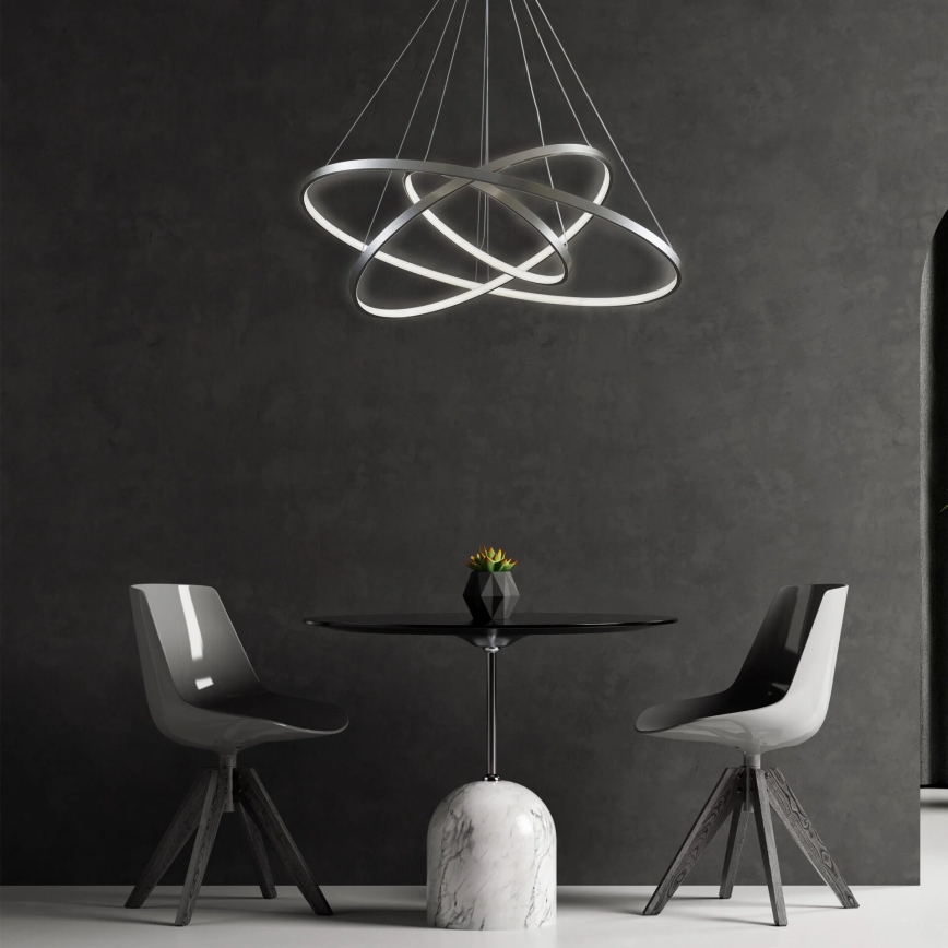 LED ljuskrona med textilsladd LEA LED/60W/230V 4000K diameter 80 cm matt krom