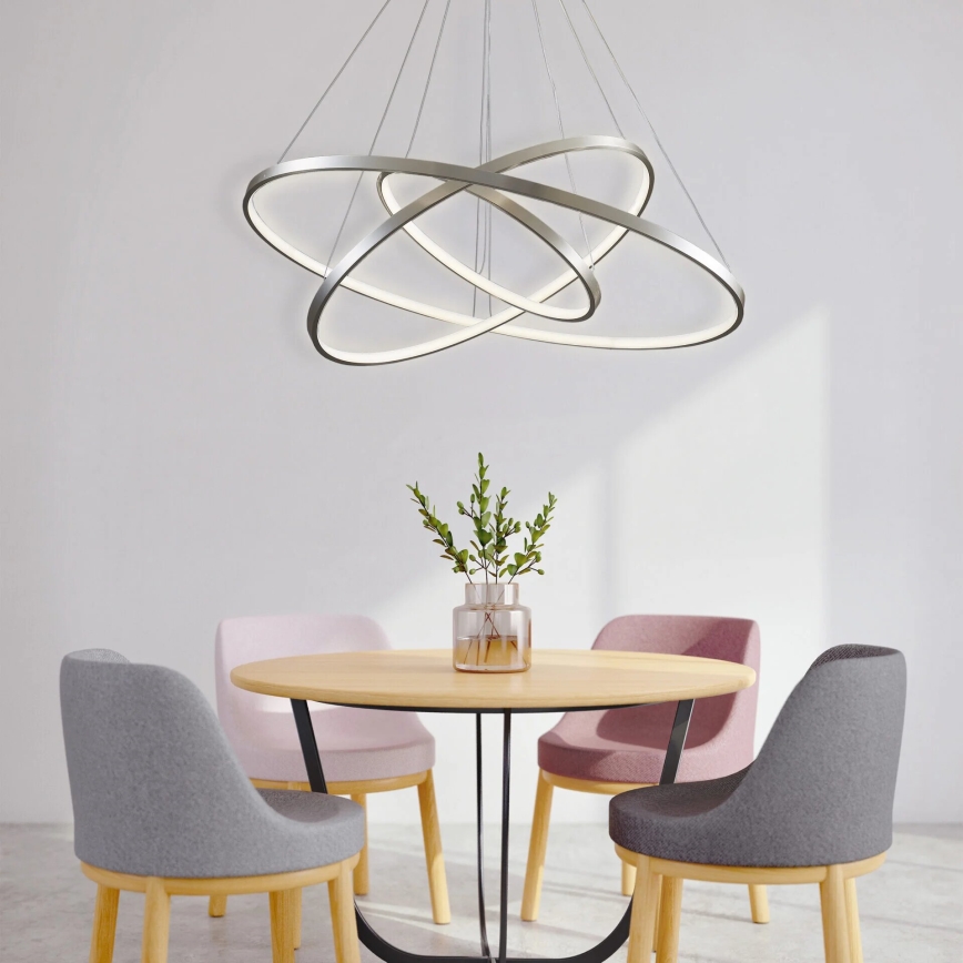 LED ljuskrona med textilsladd LEA LED/60W/230V 4000K diameter 80 cm matt krom