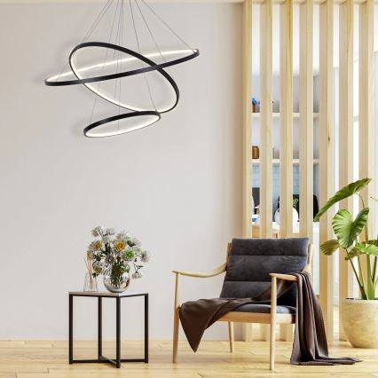 LED ljuskrona med textilsladd LEA LED/60W/230V 4000K diameter 80 cm svart