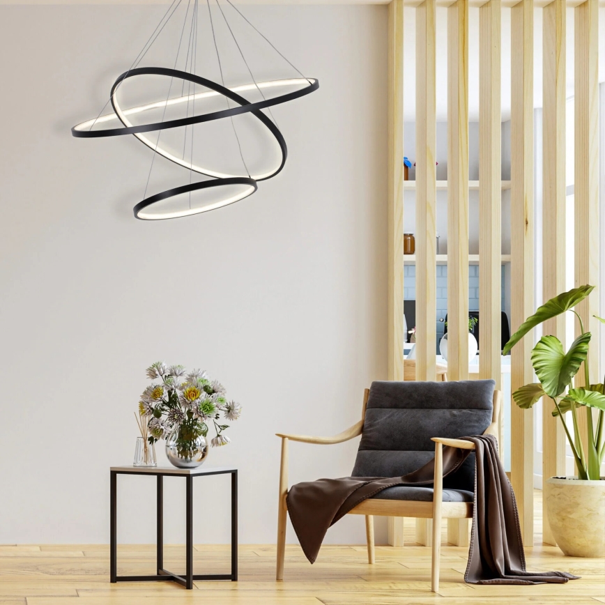 LED ljuskrona med textilsladd LEA LED/60W/230V 4000K diameter 80 cm svart