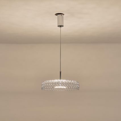 LED ljuskrona med textilsladd LED/10W/230V 3000K skinande krom diameter 35 cm