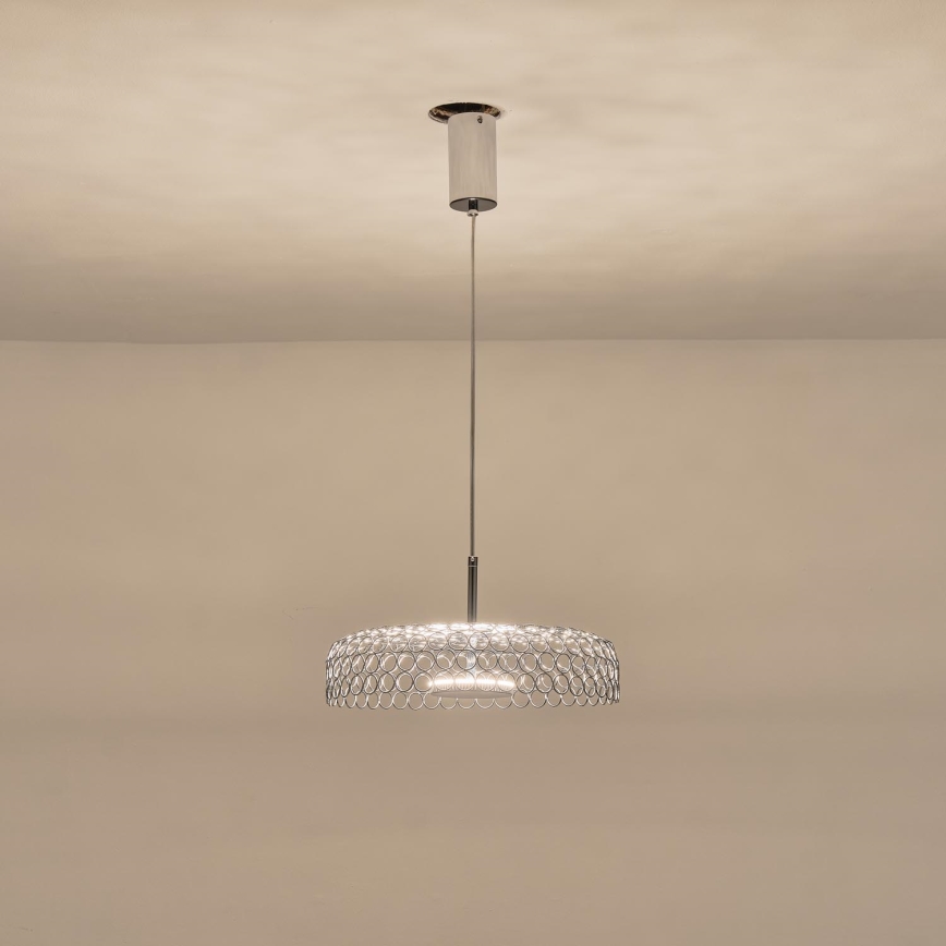 LED ljuskrona med textilsladd LED/10W/230V 3000K skinande krom diameter 35 cm