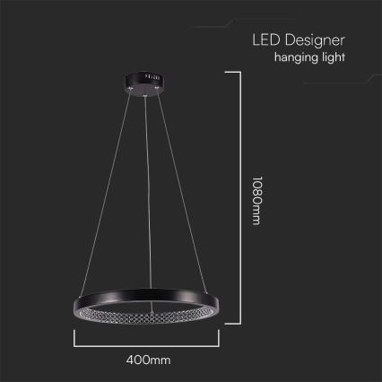 LED ljuskrona med textilsladd LED/19W/230V 4000K svart