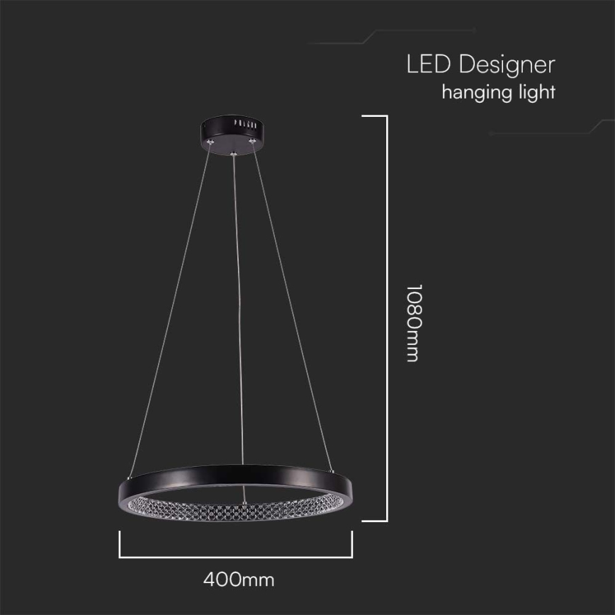 LED ljuskrona med textilsladd LED/19W/230V 4000K svart