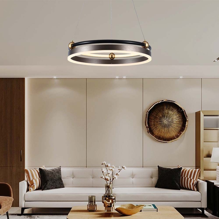 LED ljuskrona med textilsladd LED/20W/230V 3000K diameter 42 cm brun