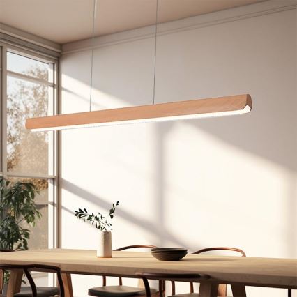 LED ljuskrona med textilsladd LED/22W/230V 4000K 120 cm bok/massivt trä