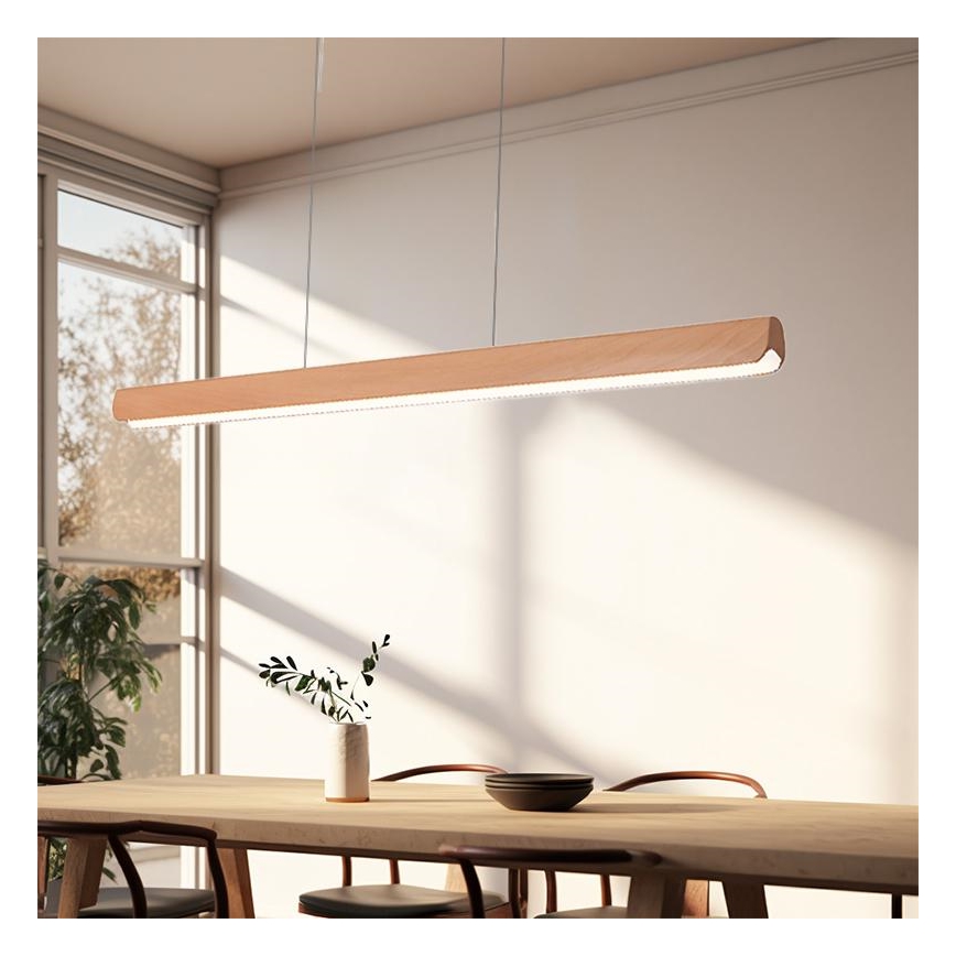 LED ljuskrona med textilsladd LED/22W/230V 4000K 120 cm bok/massivt trä