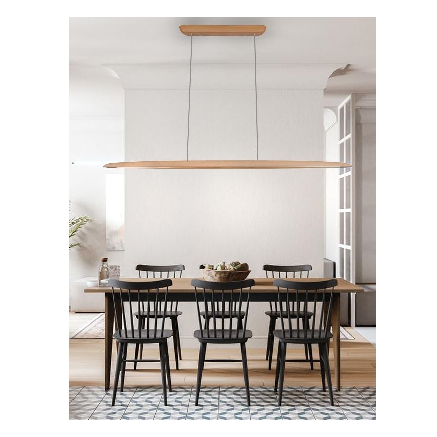 LED ljuskrona med textilsladd LED/22W/230V 4000K 130 cm bok/massivt trä