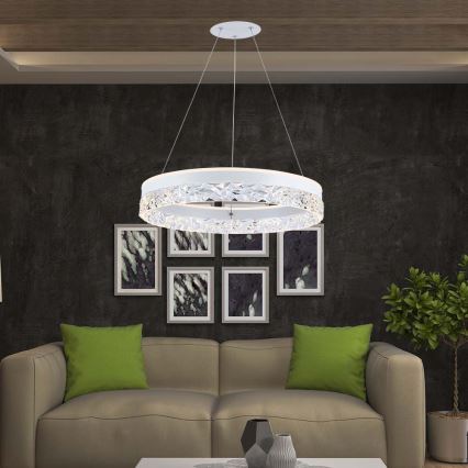 LED ljuskrona med textilsladd LED/25W/230V 3000K diameter 50 cm vit