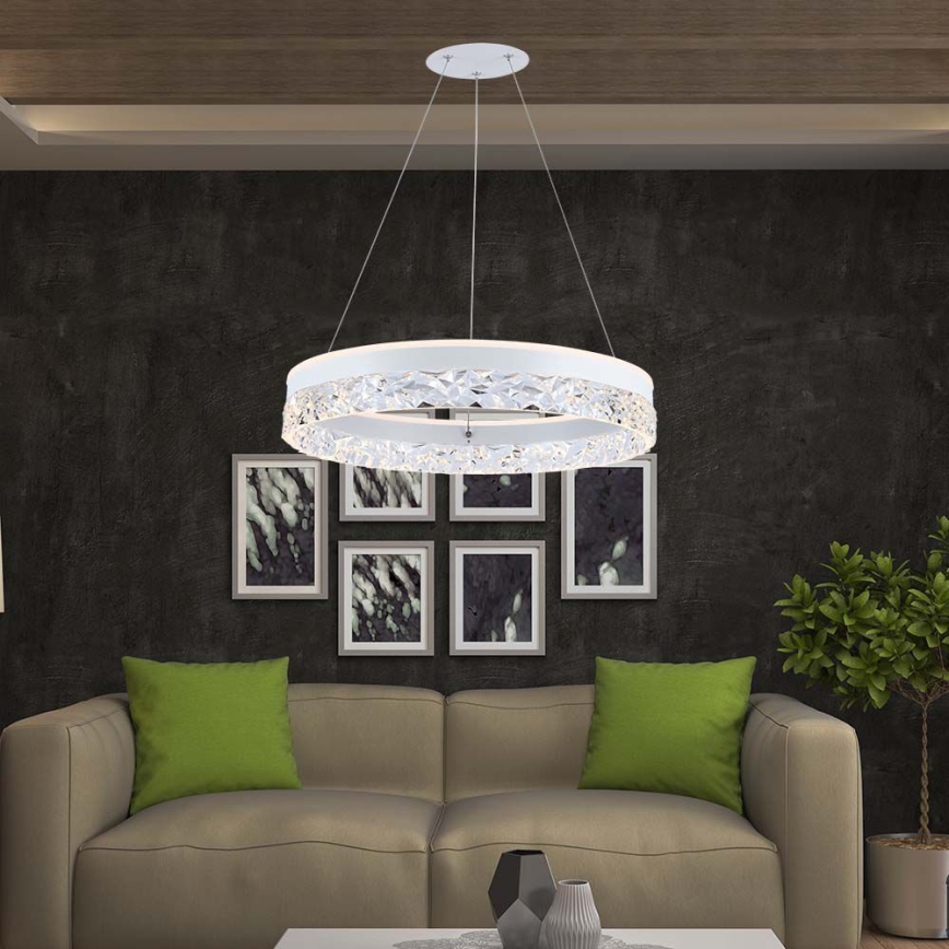 LED ljuskrona med textilsladd LED/25W/230V 3000K diameter 50 cm vit
