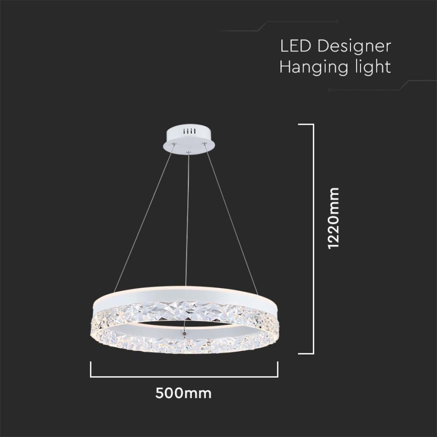 LED ljuskrona med textilsladd LED/25W/230V 3000K diameter 50 cm vit