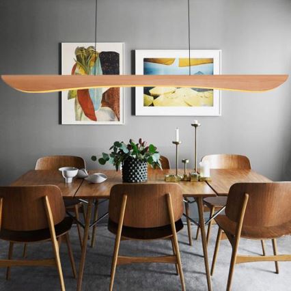 LED ljuskrona med textilsladd LED/26W/230V 4000K 150 cm bok/massivt trä