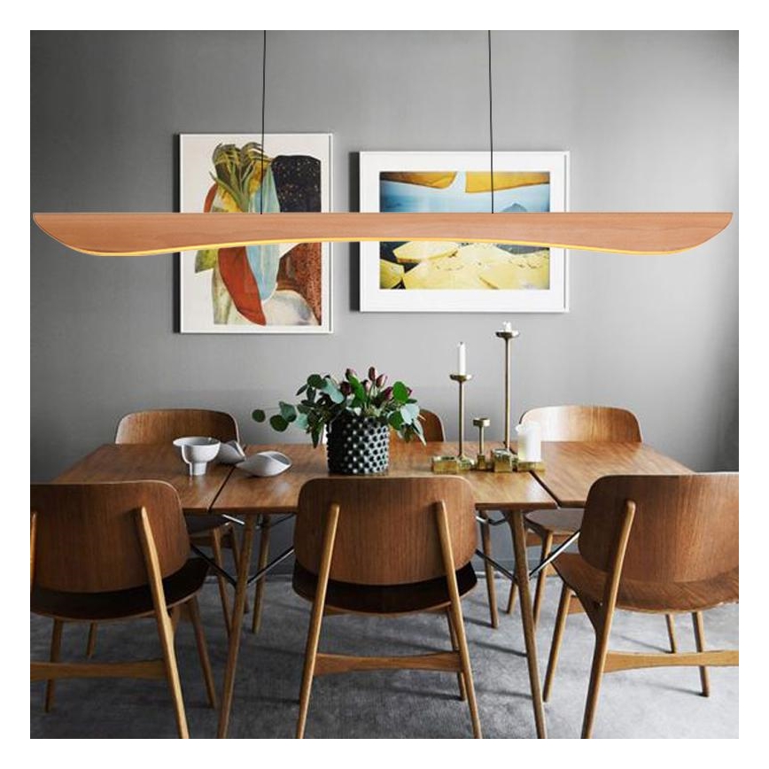 LED ljuskrona med textilsladd LED/26W/230V 4000K 150 cm bok/massivt trä
