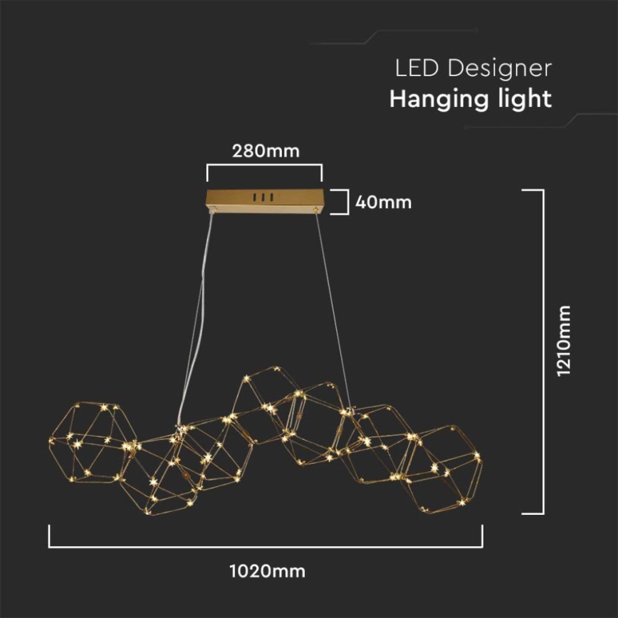 LED ljuskrona med textilsladd LED/28W/230V 3000K guld