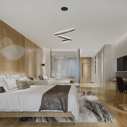 LED ljuskrona med textilsladd LED/32W/230V 3000K svart