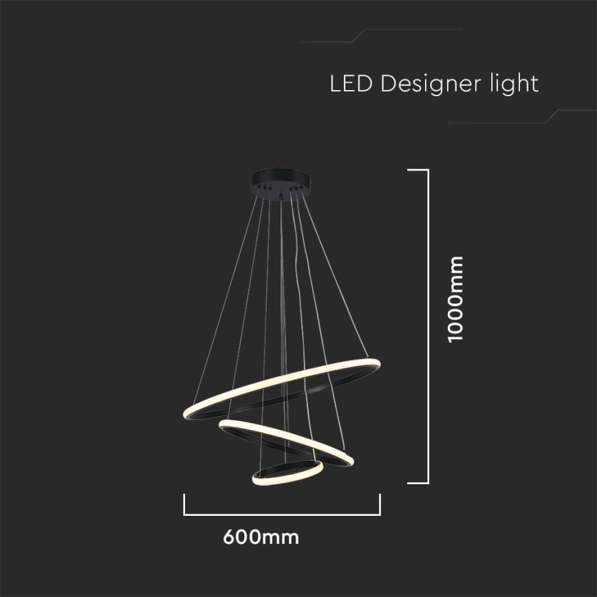 LED ljuskrona med textilsladd LED/32W/230V 3000K svart