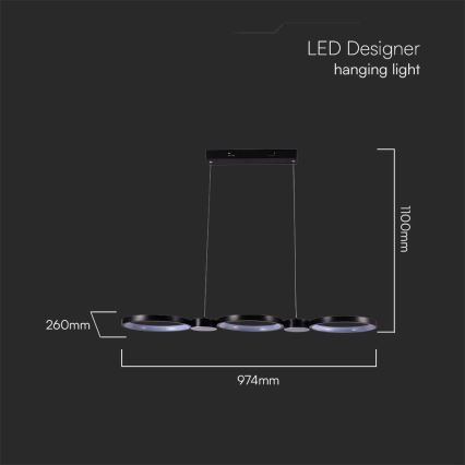 LED ljuskrona med textilsladd LED/38W/230V 4000K svart