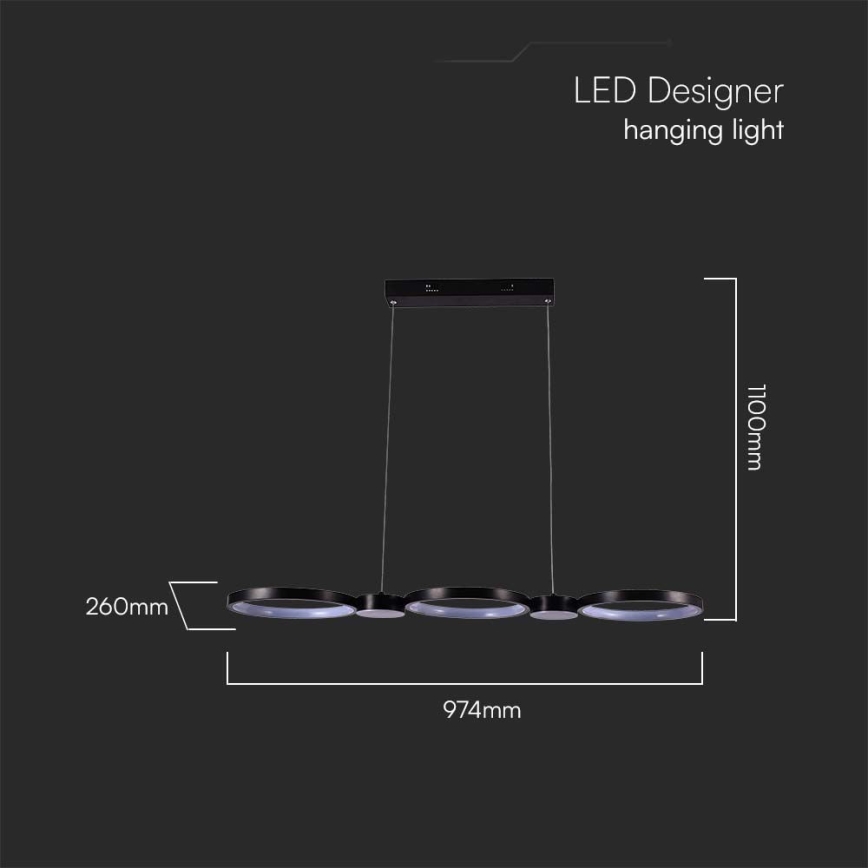 LED ljuskrona med textilsladd LED/38W/230V 4000K svart