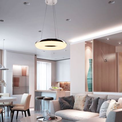 LED ljuskrona med textilsladd LED/40W/230V 3000K diameter 40 cm skinande krom