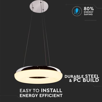 LED ljuskrona med textilsladd LED/40W/230V 3000K diameter 40 cm skinande krom