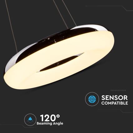 LED ljuskrona med textilsladd LED/40W/230V 3000K diameter 40 cm skinande krom