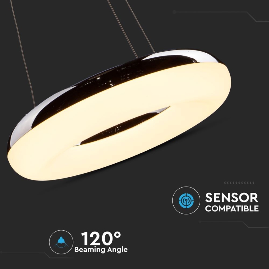LED ljuskrona med textilsladd LED/40W/230V 3000K diameter 40 cm skinande krom