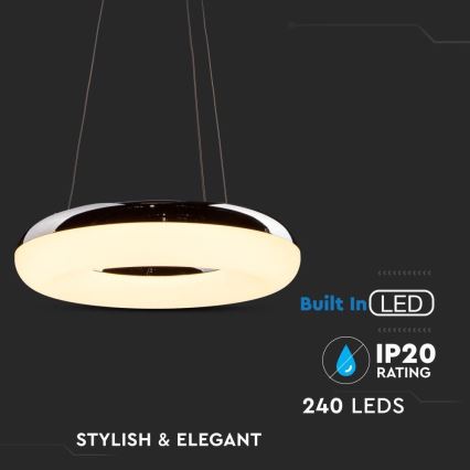 LED ljuskrona med textilsladd LED/40W/230V 3000K diameter 40 cm skinande krom