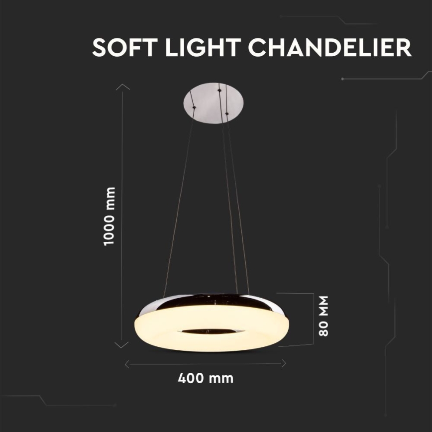LED ljuskrona med textilsladd LED/40W/230V 3000K diameter 40 cm skinande krom
