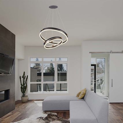 LED ljuskrona med textilsladd LED/50W/230V 3000K diameter 62 cm brun