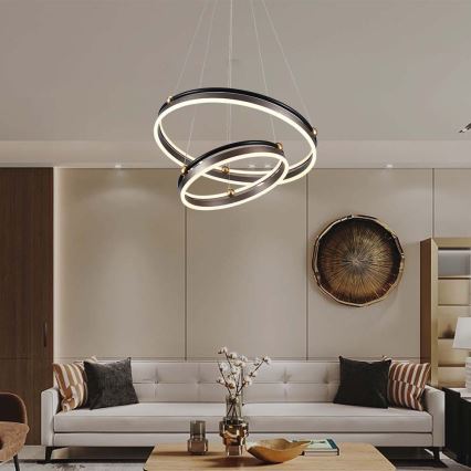 LED ljuskrona med textilsladd LED/50W/230V 3000K diameter 62 cm brun