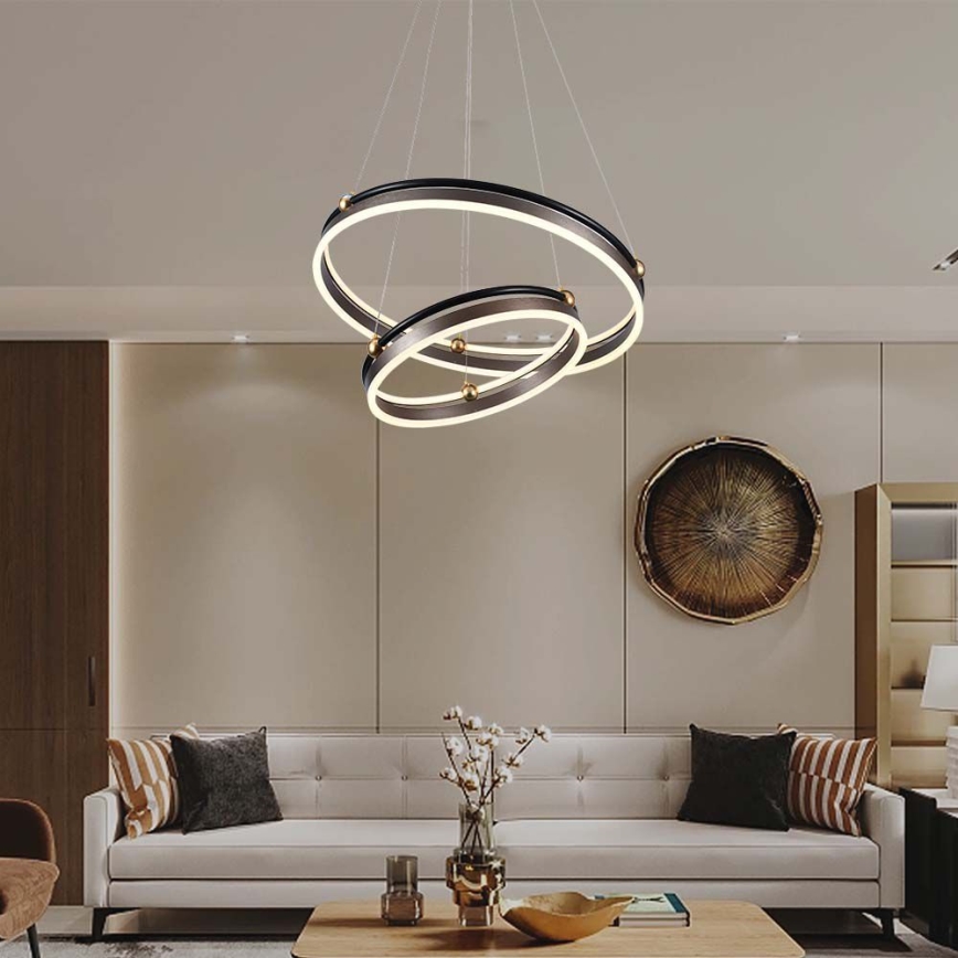 LED ljuskrona med textilsladd LED/50W/230V 3000K diameter 62 cm brun