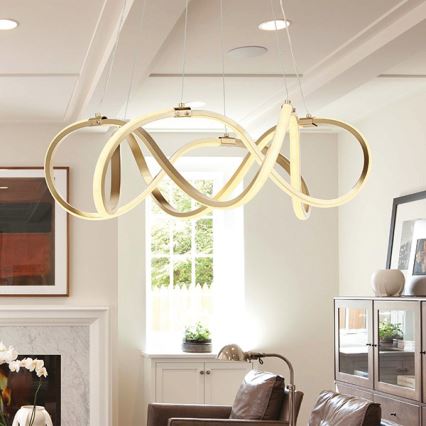 LED ljuskrona med textilsladd LED/54W/230V 3000/4000/6000K guld