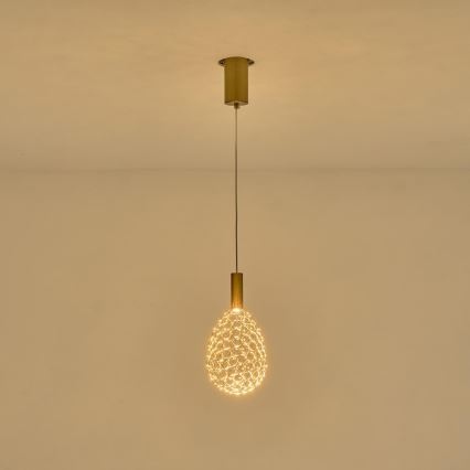 LED ljuskrona med textilsladd LED/6,3W/230V 3000K guld diameter 14 cm