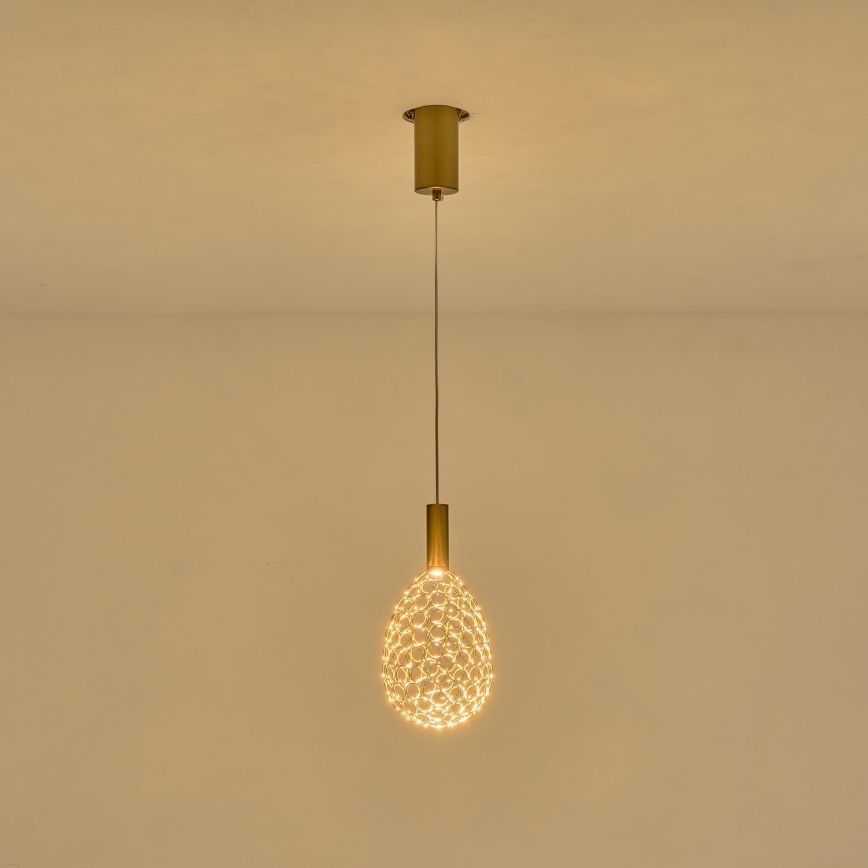 LED ljuskrona med textilsladd LED/6,3W/230V 3000K guld diameter 14 cm