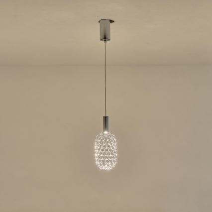 LED ljuskrona med textilsladd LED/6,3W/230V 3000K skinande krom diameter 13 cm