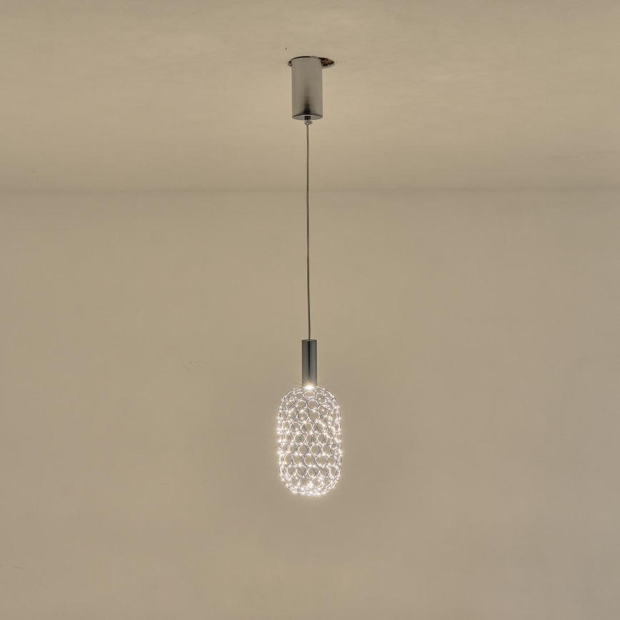 LED ljuskrona med textilsladd LED/6,3W/230V 3000K skinande krom diameter 13 cm