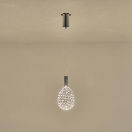 LED ljuskrona med textilsladd LED/6,3W/230V 3000K skinande krom diameter 14 cm