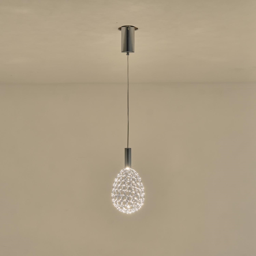 LED ljuskrona med textilsladd LED/6,3W/230V 3000K skinande krom diameter 14 cm