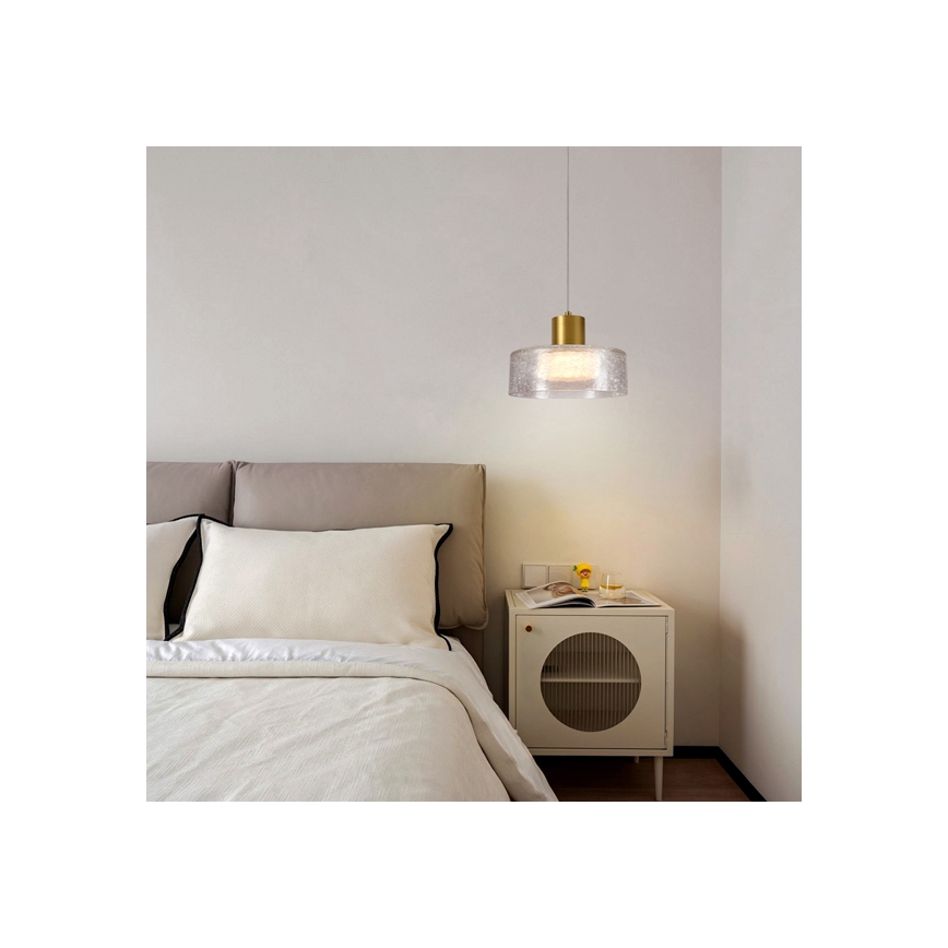 LED ljuskrona med textilsladd LED/8W/230V 3000K guld/genomskinlig pr. 20 cm